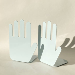 pair of pastel blue metal hand bookends