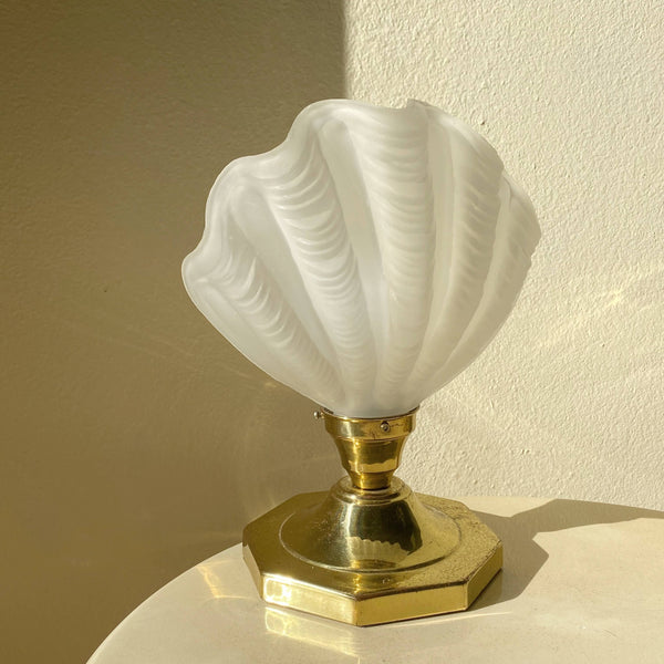 vintage art deco frosted glass shell brass lamp