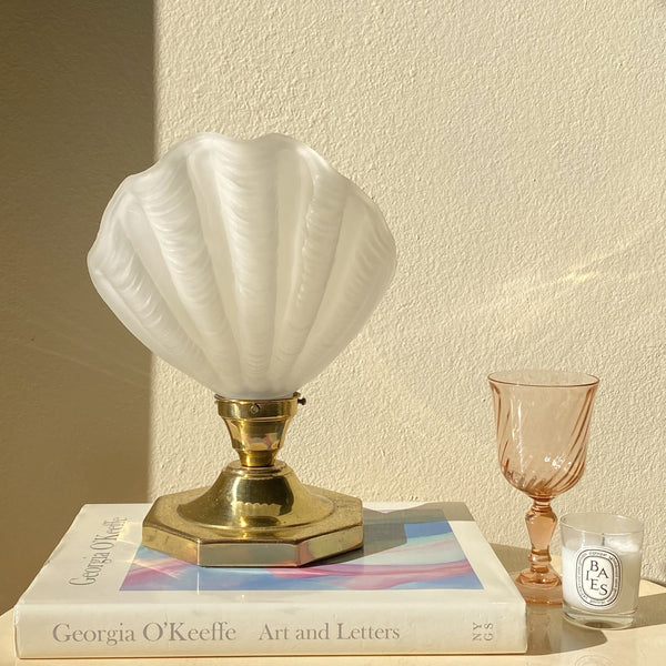 vintage art deco frosted glass shell brass lamp