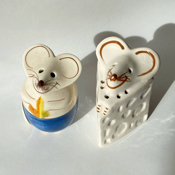 XL ceramic mice and cheese salt and pepper shakers