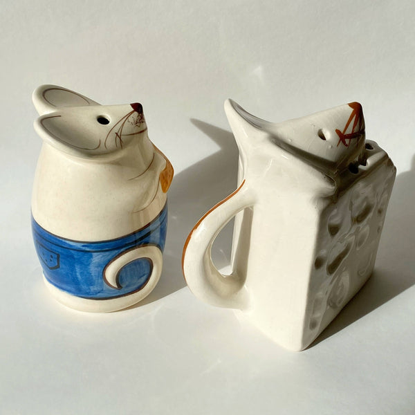 XL ceramic mice and cheese salt and pepper shakers