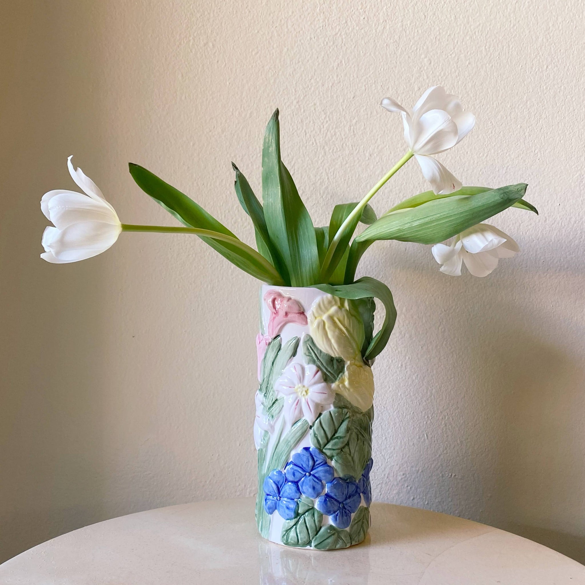 three-dimensional floral ceramic vase