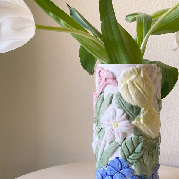 three-dimensional floral ceramic vase