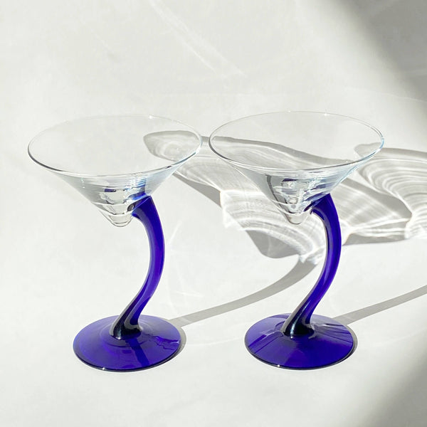pair of curved stem martini glasses
