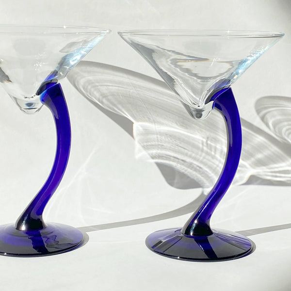 pair of curved stem martini glasses