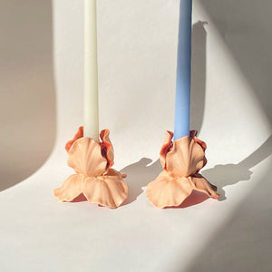 pair of handmade ceramic iris candleholders