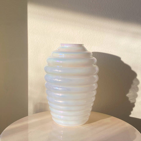 extra large ribbed iridescent glass vase