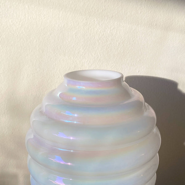 extra large ribbed iridescent glass vase