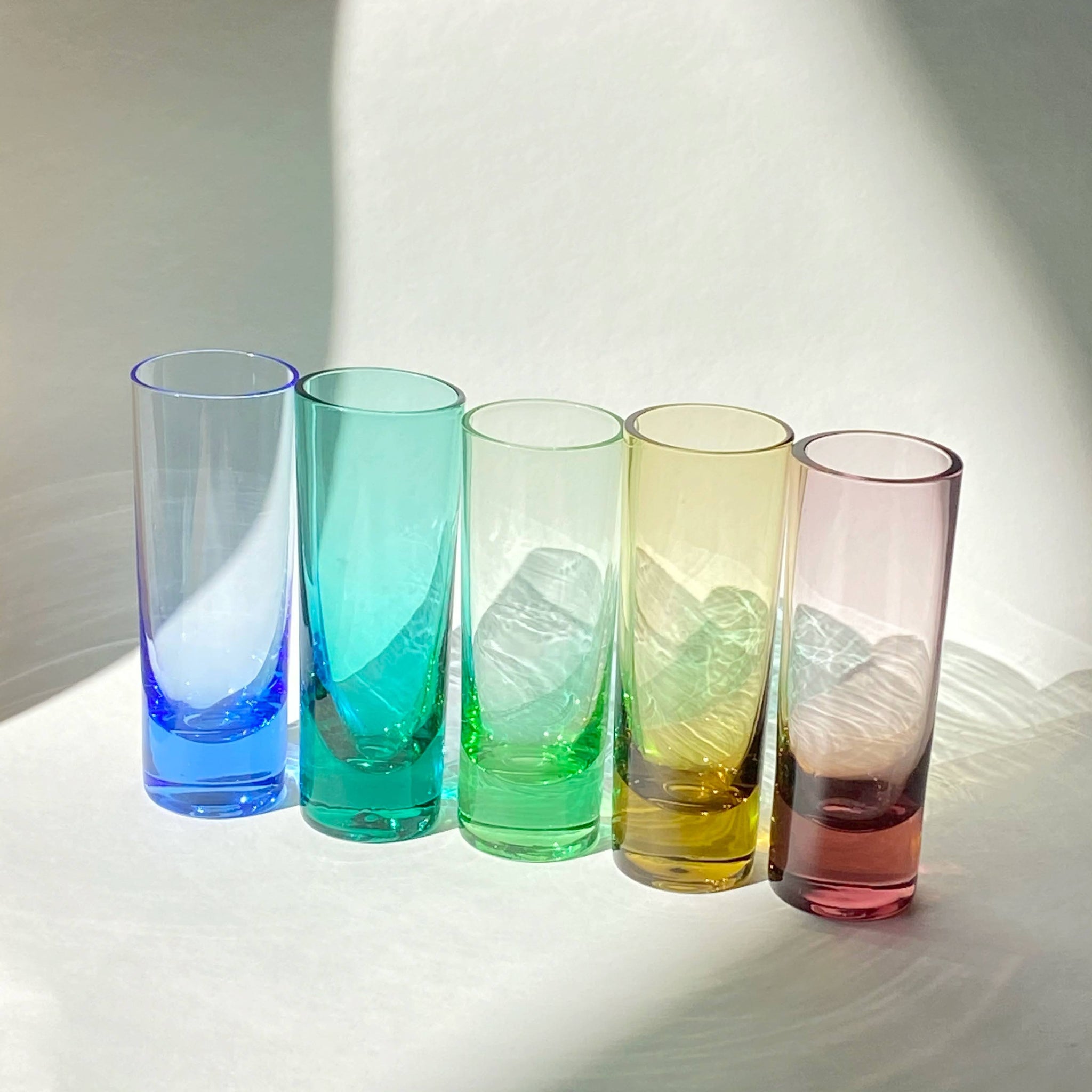 vintage mid-century rainbow tall shot glass set