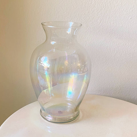 large iridescent glass vase