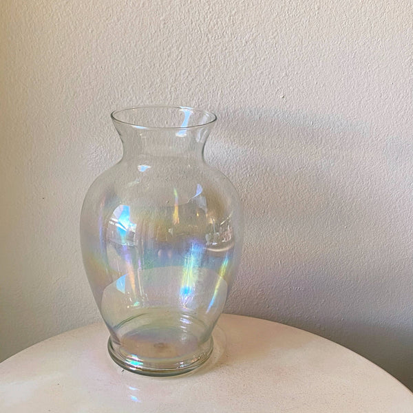 large iridescent glass vase