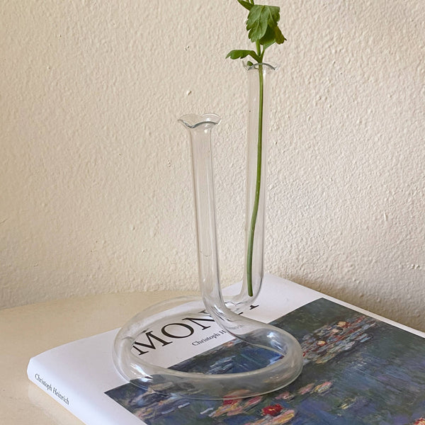 glass double stem heart shaped bud vase