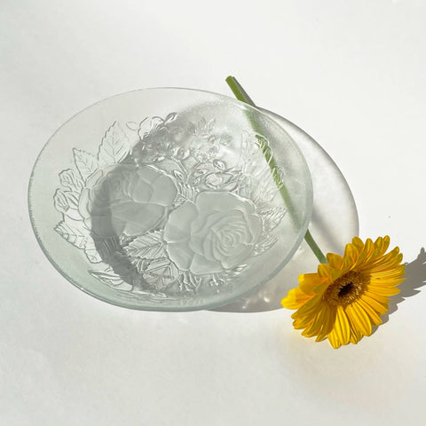floral etched glass dish catch-all