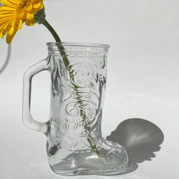glass cowboy boot mug