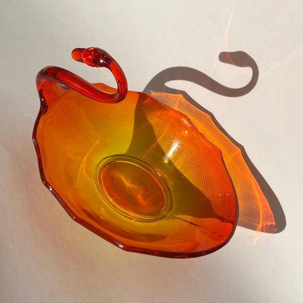 vintage flaming red art glass swan catch-all