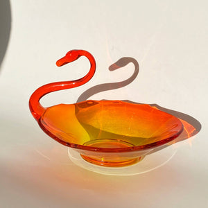 vintage flaming red art glass swan catch-all