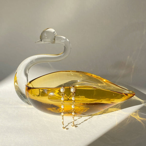 vintage yellow art glass swan catch-all