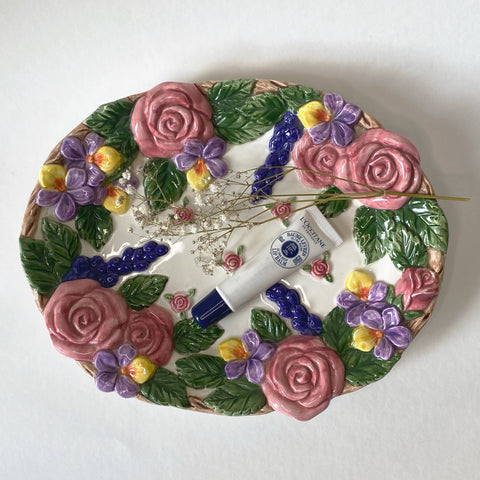 vintage fitz & floyd floral ceramic plate catch-all