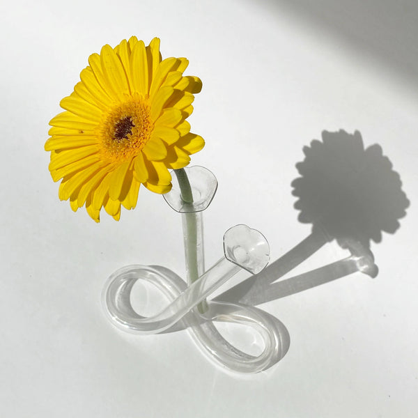 glass double stem infinity loop bud vase