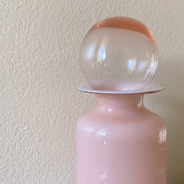 vintage baby pink handblown glass decanter
