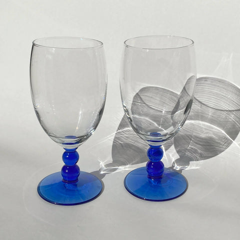 s/2 cobalt blue bubble stem water goblets