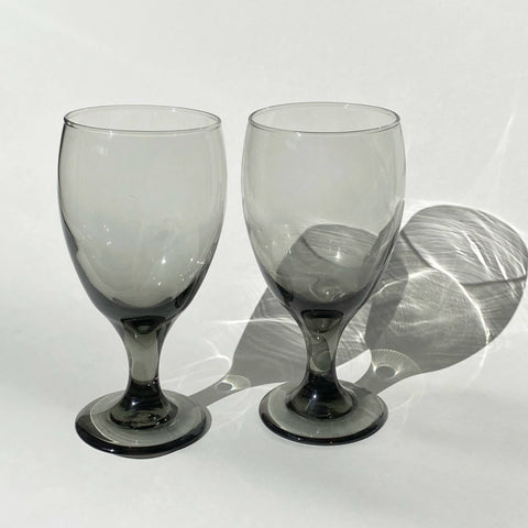 s/2 vintage mid-century smokey gray water goblets