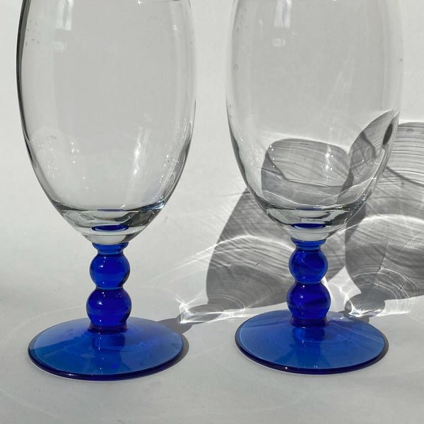 s/2 cobalt blue bubble stem water goblets