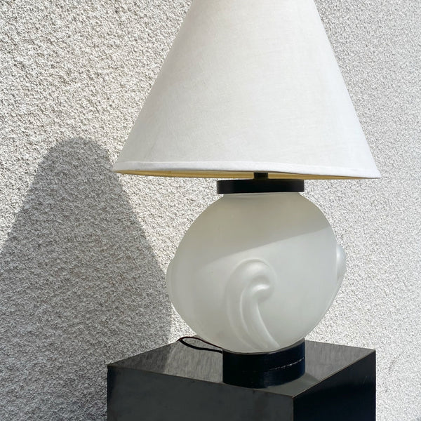 vintage 1980s art deco frosted glass table lamp