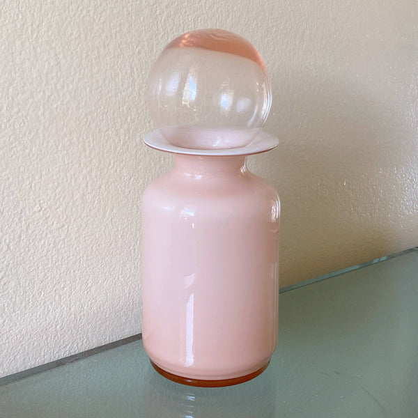 vintage baby pink handblown glass decanter