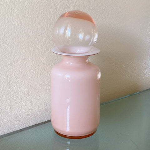 vintage baby pink handblown glass decanter