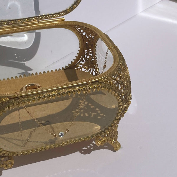 vintage french ormolu filigree style gilded jewelry casket