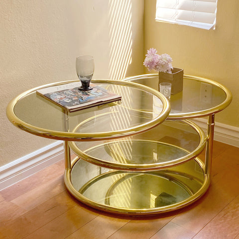 vintage milo baughman style brass swivel coffee table