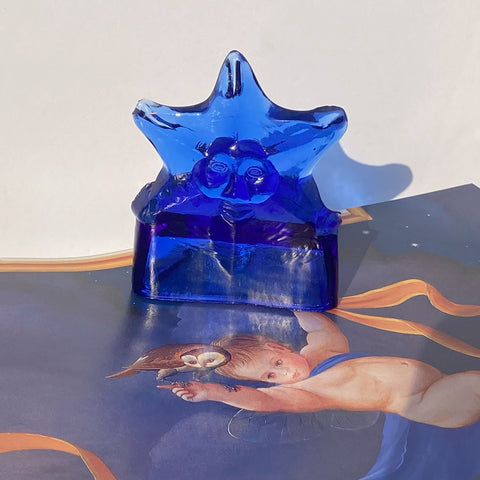 cobalt blue glass star tealight candle holder