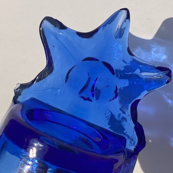 cobalt blue glass star tealight candle holder