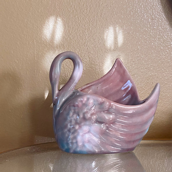 vintage handmade ceramic swan vessel