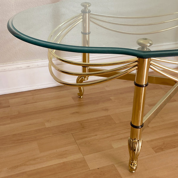 vintage curved brass and glass coffee table