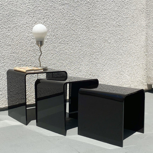 s/3 vintage 1970s black acrylic nesting tables