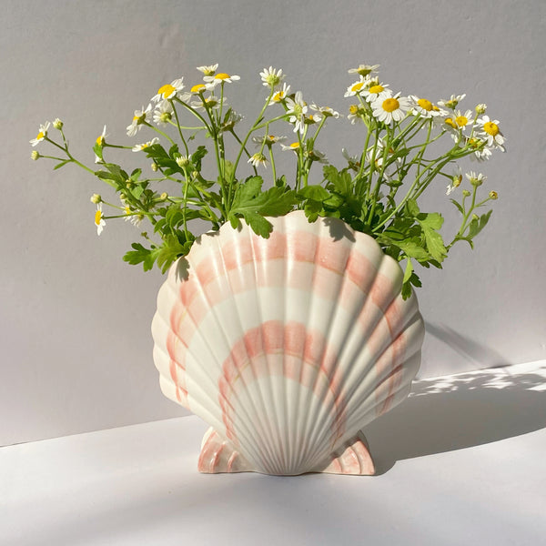 vintage fitz & floyd pink seashell vase vessel