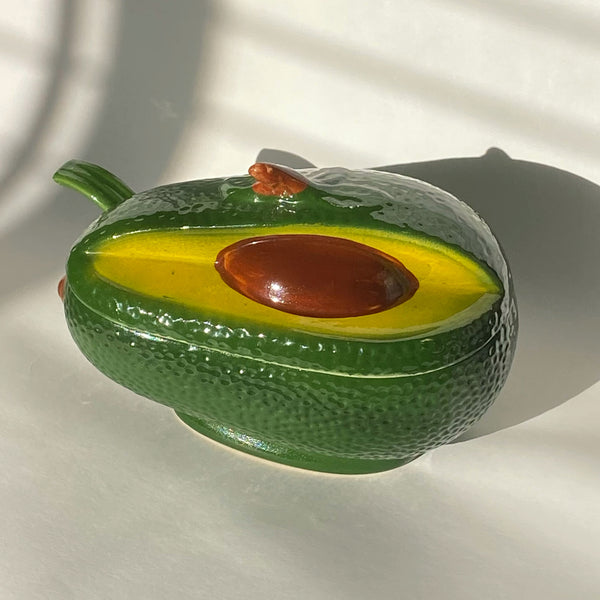 ceramic avocado lidded serving dish with spoon