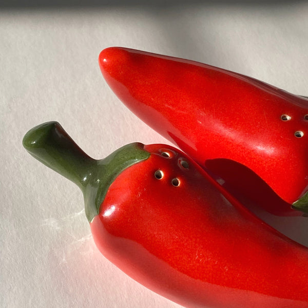 ceramic red chili pepper salt & pepper shakers