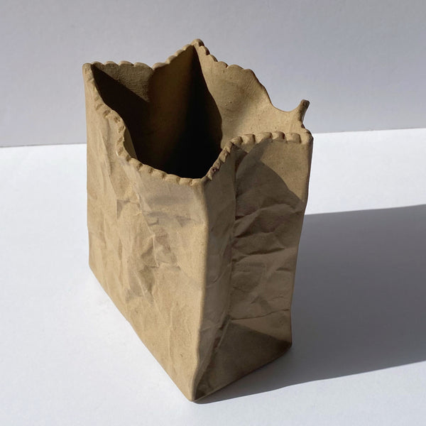 vintage ceramic paper bag vase vessel