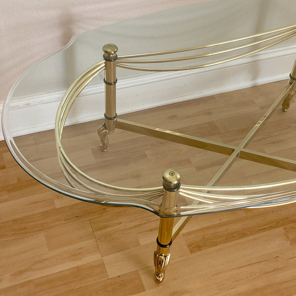 vintage curved brass and glass coffee table